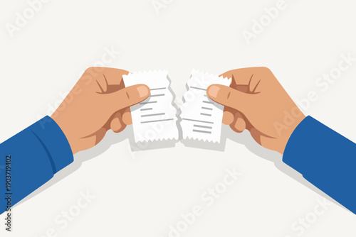 Hands tearing a bill, symbolizing financial freedom and debt cancellation