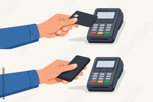 Contactless payment options for purchasing with credit card and smartphone
