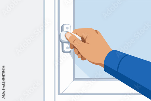 Hand opening modern window latch, closing mechanism on double glazed pane