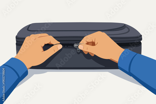Hands closing a zipper on a travel pouch for organized packing