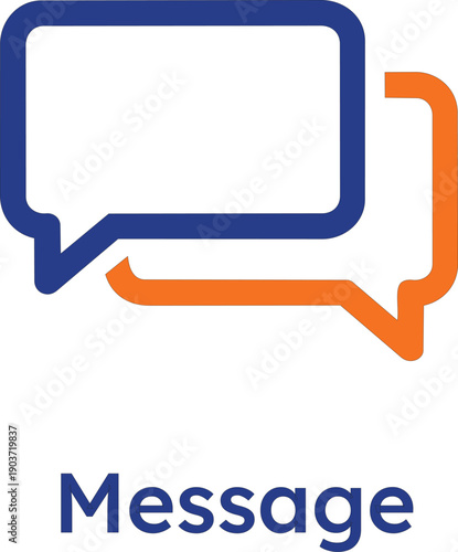 Professional vector icon featuring two overlapping speech bubble outlines in blue and orange, representing direct messaging, digital correspondence, and text-based communication.