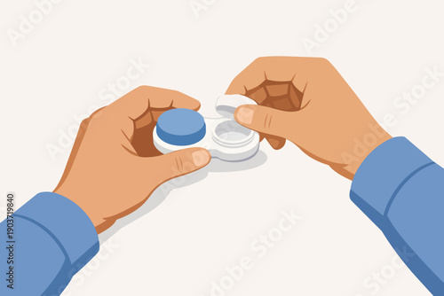 Person opening a contact lens case, showing daily eye care routine