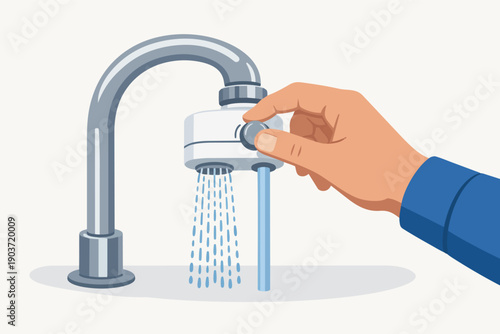 Hand turning water filter knob for clean drinking water from kitchen faucet