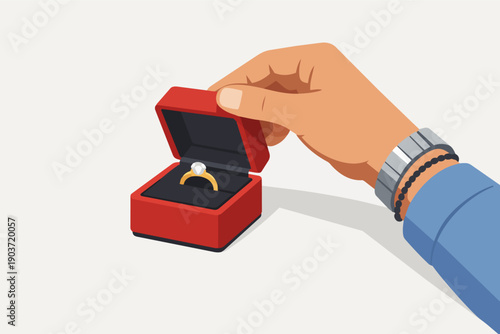 Hand opening red velvet box revealing diamond engagement ring