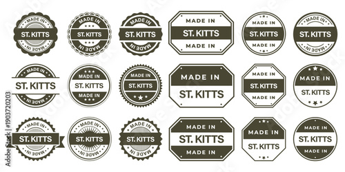 Made in Saint Kitts and Nevis Vintage Stamp Badges Collection, Made in Saint Kitts and Nevis Retro Badge & Stamp Logo Collection