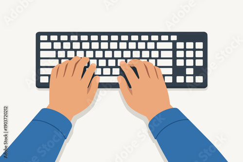 Hands typing on a computer keyboard, working, writing, programming, and data entry