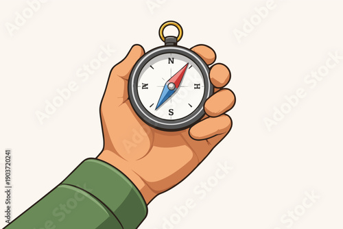 Hand holding a compass providing guidance and showing direction