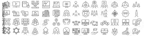 Training vector icon set. Online learning Illustration sign collection. Team building symbol. Personal development logo. Team mark.