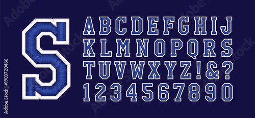 ABC logo Classic college font. Vintage sport font in american style for football, baseball or basketball logos and t-shirt. Athletic department typeface, varsity style font. Vector
