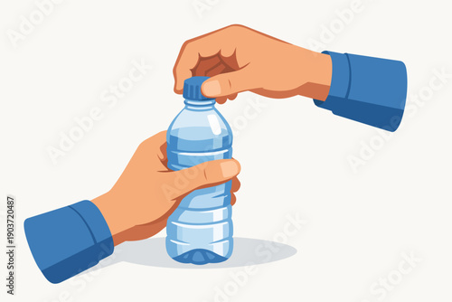 Hands opening a plastic bottle of water, symbolizing hydration and refreshment