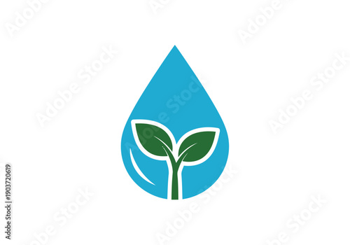 Eco-friendly farming logo featuring a water droplet and sprouting plant within a white circle. Clean, modern design. Ideal for sustainable brands.