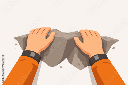 Climber's point of view grabbing rock, symbolizing challenge and effort