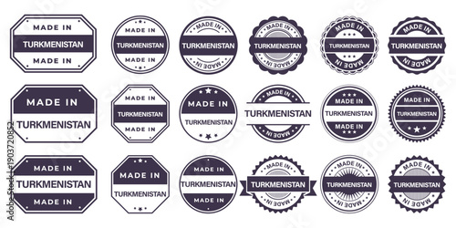 Tableau sur toile Made in TURKMENISTAN Vintage Stamp Badges Collection, Made in TURKMENISTAN Retro