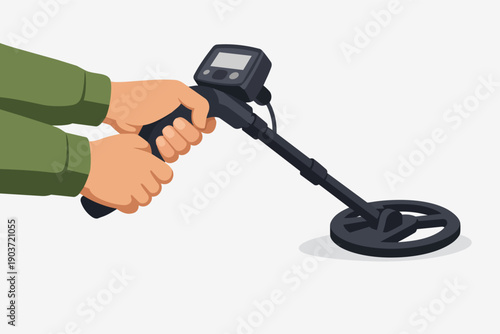 Hand holding metal detector searching for objects, treasure hunting hobby and discovery