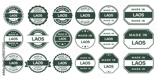 Made in LAOS Vintage Stamp Badges Collection, Made in LAOS Retro Badge & Stamp Logo Collection