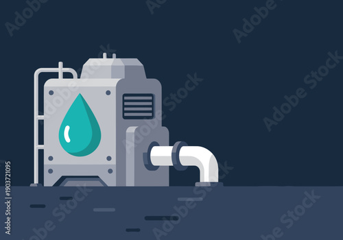 A stylized illustration depicts a space refinery extracting water from a lunar rock. Modern, flat design with a focus on space exploration and resource utilization. Clean, graphic style.