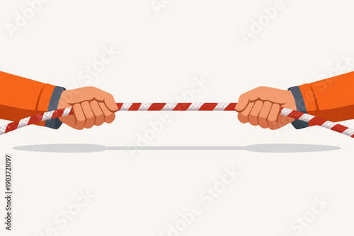 Two teams engaging in a strength struggle, pulling a striped rope against each other