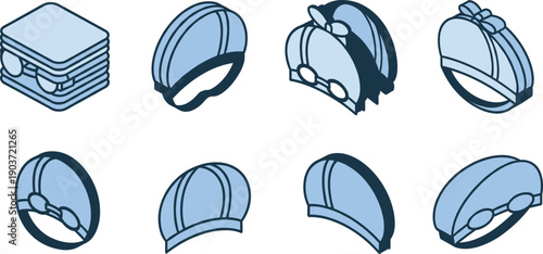 Baby Sleeping Cap Vector Icon Set with Cute Night Hat Illustrations for Nursery Designs, Kids Products, Parenting Apps, and Graphic Projects.