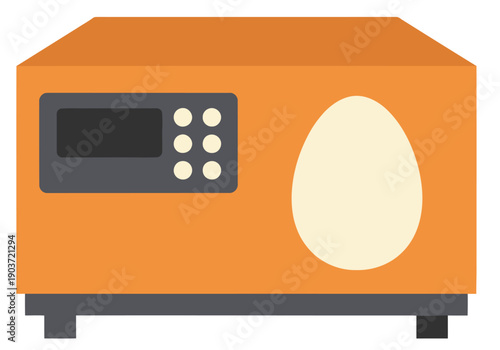 vibrant orange incubator egg poultry equipment displays a digital temperature readout A stylized egg sits beside it creating a clean modern visual Ideal for science agriculture or product displays
