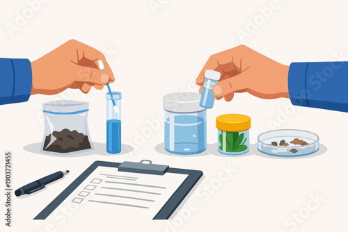 Scientists preparing samples for analysis, conducting laboratory research and experiment