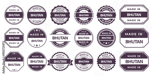 Made in BHUTAN Vintage Stamp Badges Collection, Made in BHUTAN Retro Badge & Stamp Logo Collection