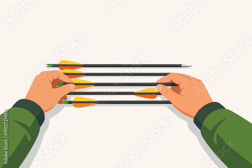 Archer hands selecting arrows, preparing for precise shooting competition