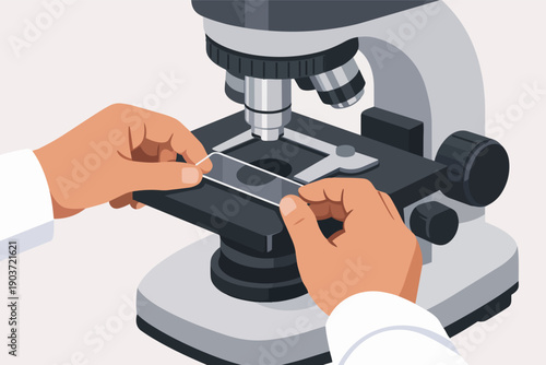 Scientist hands preparing microscope slide for research and laboratory analysis