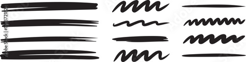 hand drawn underline and stroke set black, marker line scribble symbols collection, sketch highlight graphic elements pack