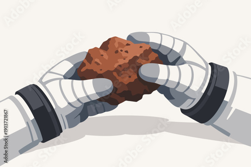 Astronaut hands holding space rock sample, exploring extraterrestrial discoveries