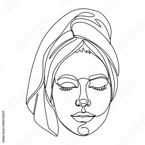 Serene woman face outline with closed eyes and headscarf illustration