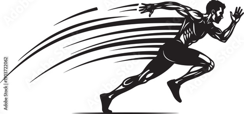 Athlete Running with Motion Lines in Black and White