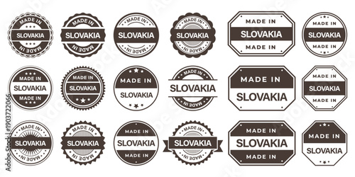 Made in SLOVAKIA Vintage Stamp Badges Collection, Made in SLOVAKIA Retro Badge & Stamp Logo Collection