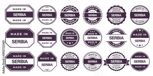 Made in SERBIA Vintage Stamp Badges Collection, Made in SERBIA Retro Badge & Stamp Logo Collection