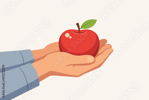 Hands offering red apple, symbolizing generosity, health benefits, and sharing food