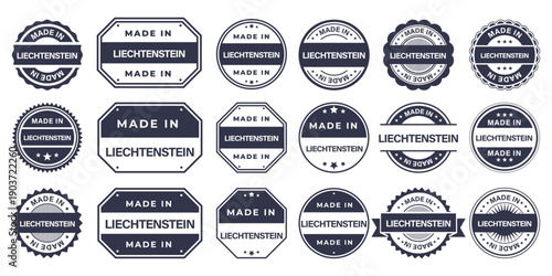 Made in LIECHTENSTEIN Vintage Stamp Badges Collection, Made in LIECHTENSTEIN Retro Badge & Stamp Logo Collection