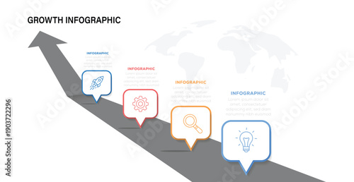 Growth info graphic template with 5 steps or options. Flat business info graphic diagram vector slide presentation template. 
