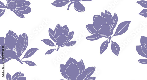 Purple magnolia flower seamless pattern vector clipart for spring textile and wallpaper design