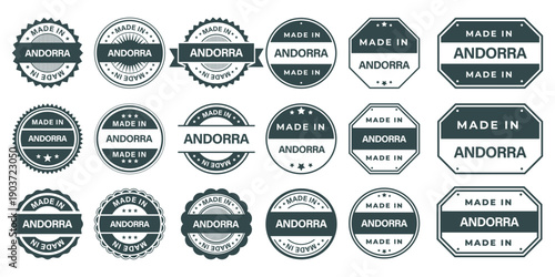 Made in ANDORRA Vintage Stamp Badges Collection, Made in ANDORRA Retro Badge & Stamp Logo Collection