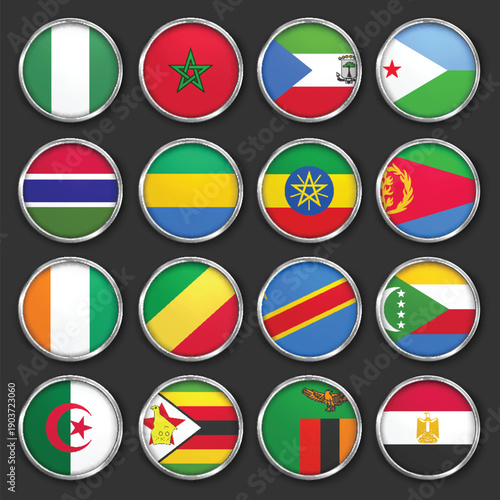 Free Download Circular World Flags with Metallic Borders, Premium Circular Flags with Chrome Metallic Edges - GFXLoad