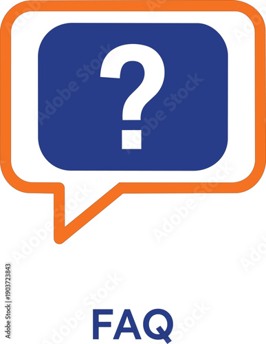 Professional vector icon of a question mark within a blue and orange speech bubble, representing frequently asked questions, customer support, and help center guidance.