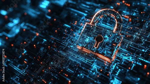 Digital security unlocked padlock concept
