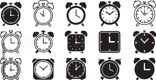 Time Management and Alarm Clock Icons Set Vector Illustration Collection