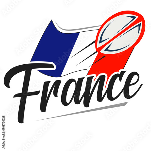 Logo pour équipe de France de rugby avec drapeau de la France et un ballon de rugby