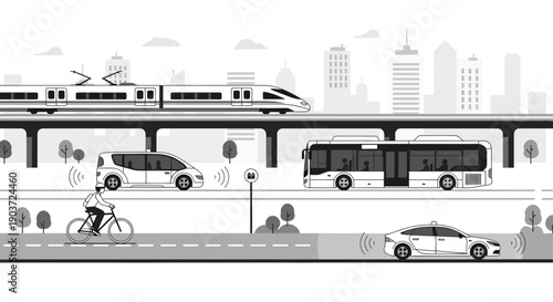 Modern Urban Transportation System with Various Modes of Transit.