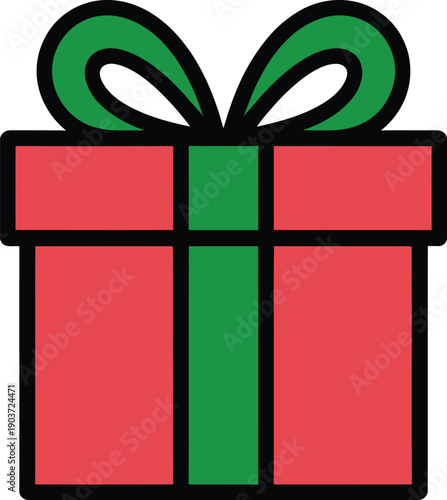 A vibrant pink gift box with green ribbon and bow