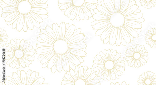 Seamless daisy flower vector clipart pattern in beige outline for spring backgrounds and textiles