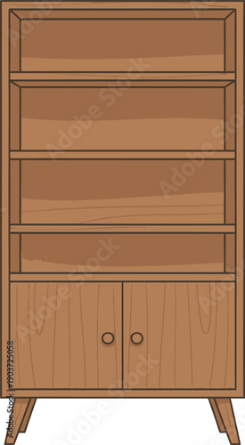Wooden Storage Cabinet with Shelves Flat Furniture Vector Illustration