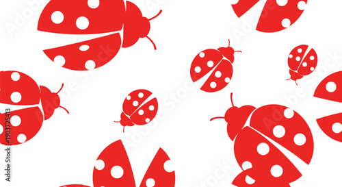 Red ladybug vector clipart seamless pattern, minimalist insect illustration for spring designs
