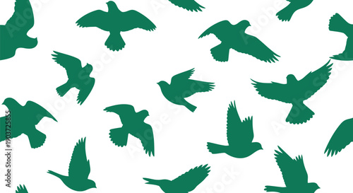 Green bird silhouette seamless pattern vector clipart for backgrounds and textile design