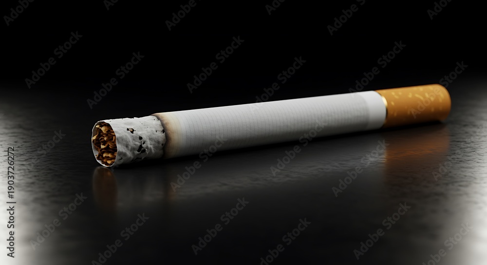 Obraz premium Burnt Cigarette on Reflective Surface
